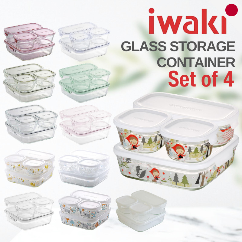 ชุดภาชนะแก้วทนความร้อน iwaki จากญี่ปุ่น (4 ชิ้น) - ใช้กับไมโครเวฟและเตาอบได้ - ส่งตรงจากญี่ปุ่น