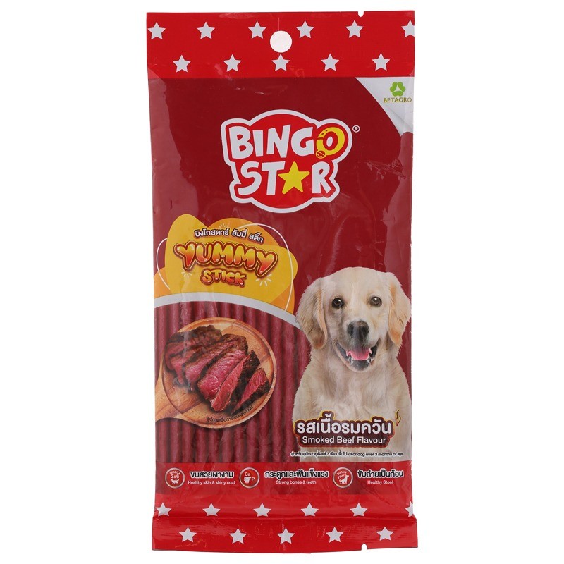 บิงโกสตาร์ยัมมี่สติ๊กรสเนื้อรมควัน 70ก Bingo Star Yummy Stick Smoked Beef Flavour 70g [หมายเลขบาร์โค