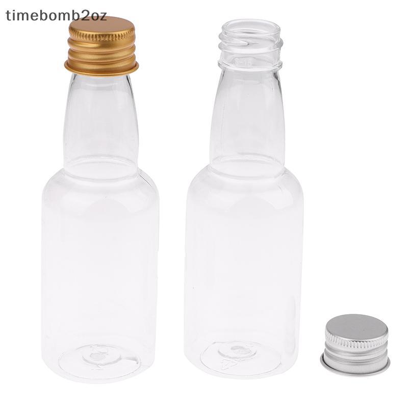 (time) 10 ชิ้น 50 มิลลิลิตร Mini Clear PET รีฟิลขวดไวน์ขนาดเล็กสําหรับงานแต่งงานขวดเหล้าพร้อมฝาปิดสกรูป้องกันการรั่ว (TH)