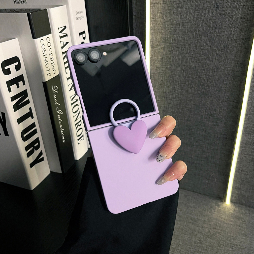 เกาหลีน่ารักสีลูกกวาดเคสโทรศัพท์พร้อม 3D Love Heart แหวนสําหรับ Samsung Galaxy Z Flip 7 6 Z Flip6 ZFlip 5 Zflip6 Zflip7 กันกระแทกปกหลัง
