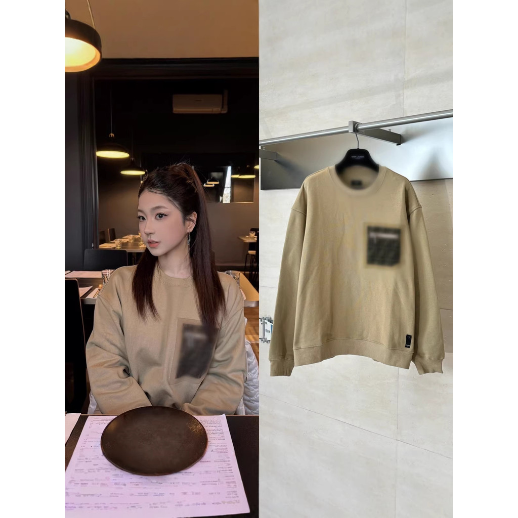ZTLJ FEEN 25F New letter jacquard patch pocket loose round-neck sweatshirt, unisex style
