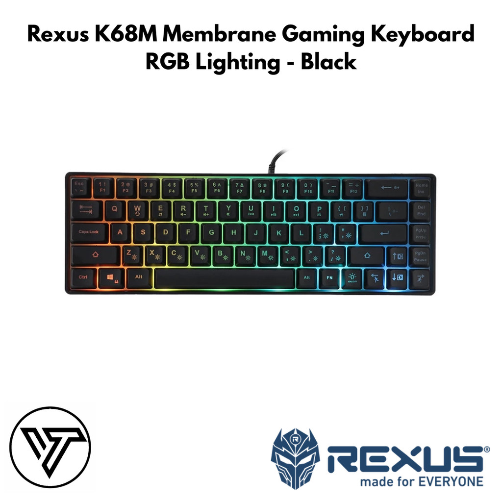 Rexus K68M Gaming Keyboard Membrane RGB Lighting - สีดํา