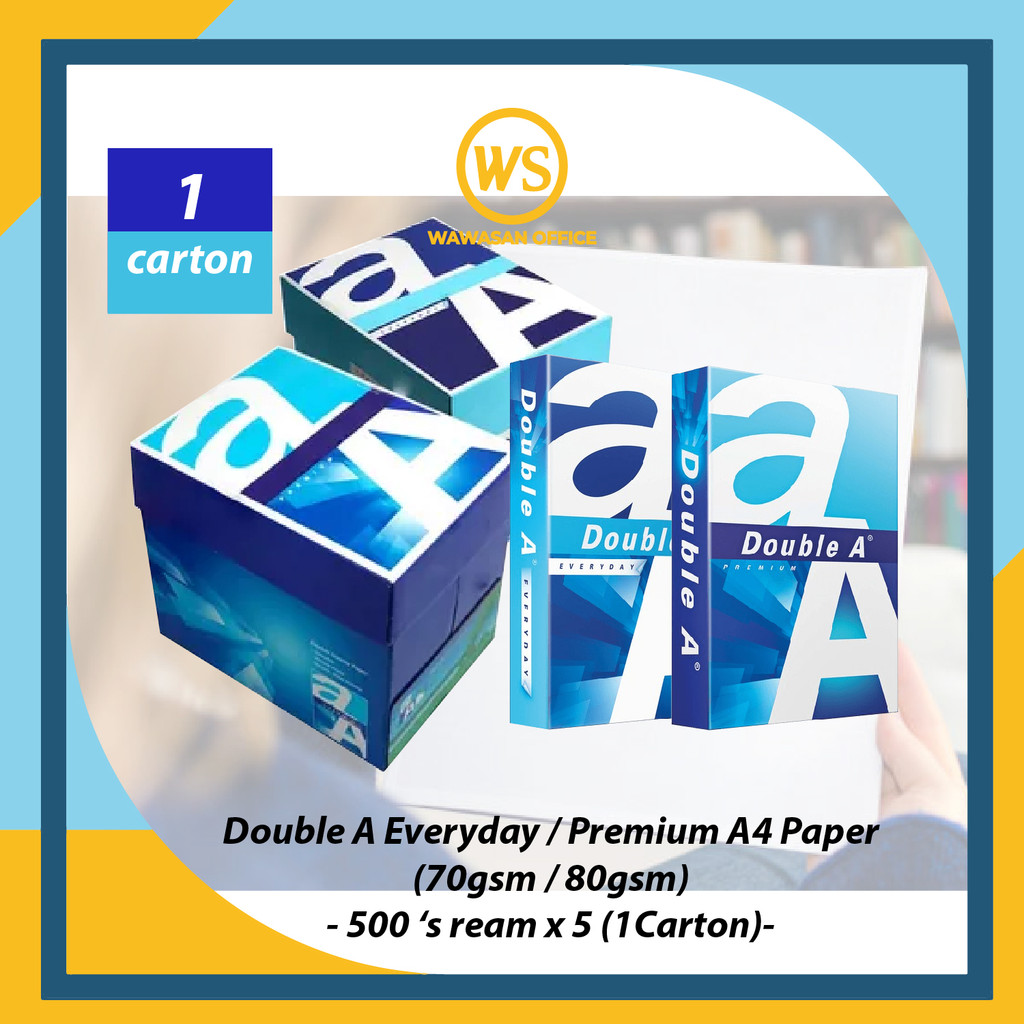 กระดาษ Double A A4 70แกรม / กระดาษ Double A A4 80แกรม / กระดาษ A4 / Kertas A4 (500 แผ่น x 5 Ream)