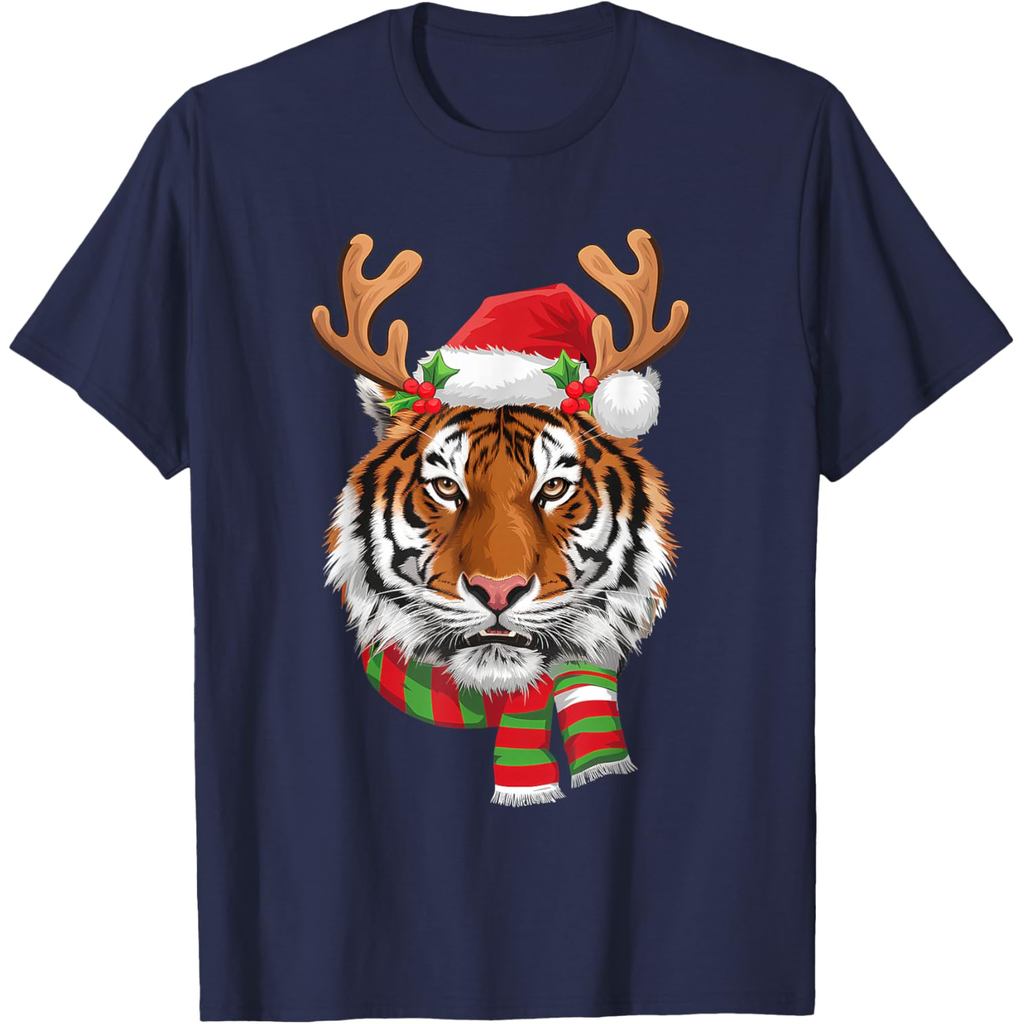 Tiger Reindeer Christmas - Santa Tiger Xmas Tiger Lover T-Shirt