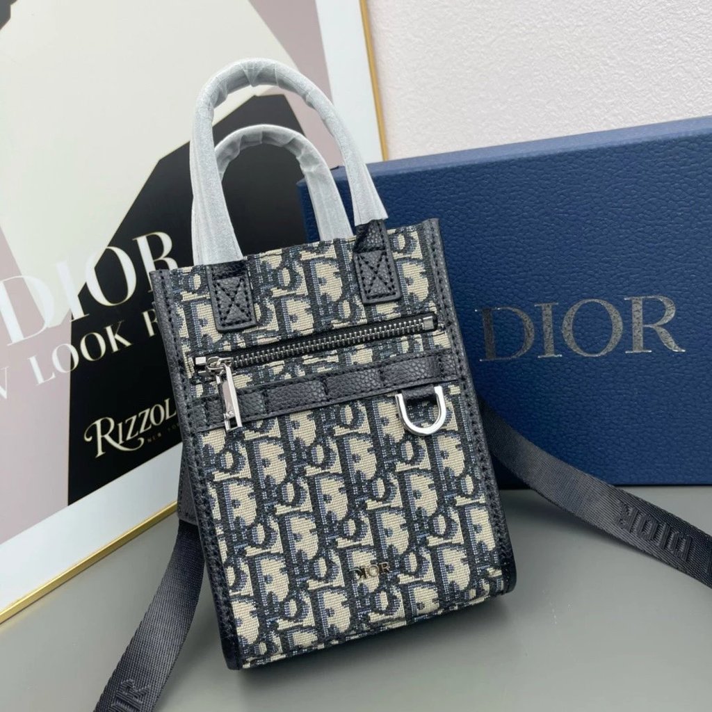 Dior New Style SAFARI Mens Mini Beige Black Jacquard with Leather Crossbody Bag