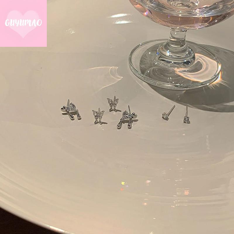 [guyumao] 6 ชิ้น/เซ็ตแฟชั่นเกาหลี Vintage Silver สี Hoop ต่างหูสําหรับผู้หญิง Egirl อินเทรนด์ Grunge