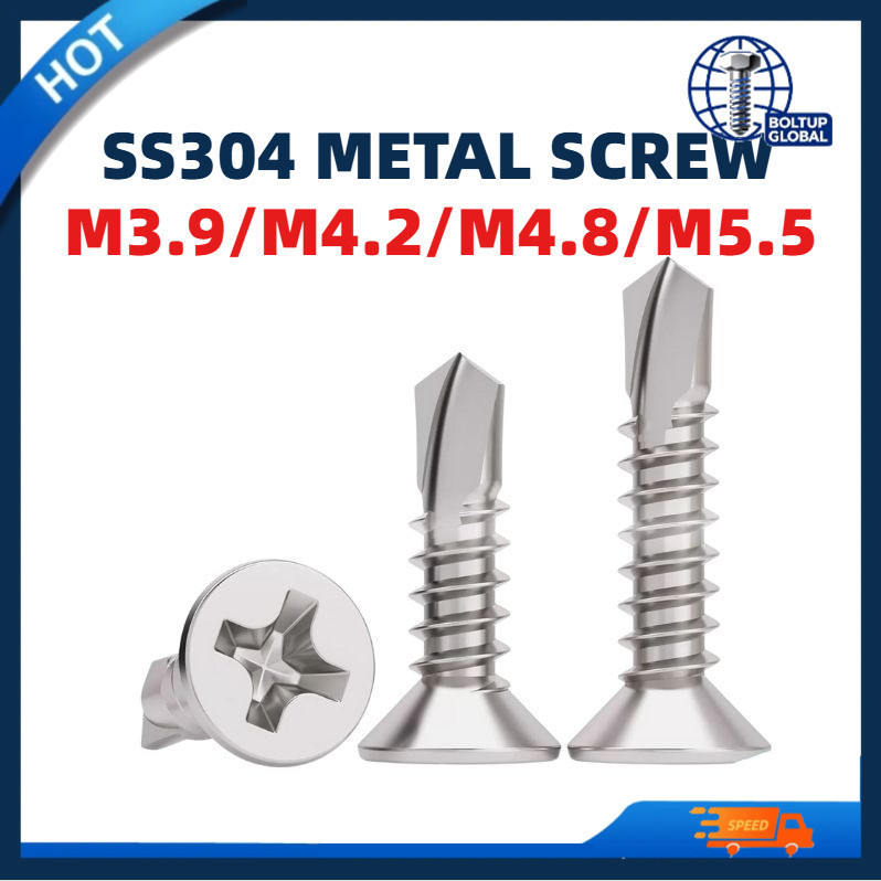น็อต สกรู หัวเตเปอร์ แฉกF+ ปลายสว่าน สแตนเลส304 M3.9/M4.2/M4.8/M5.5/Flat Head Phillip Self Drilling 