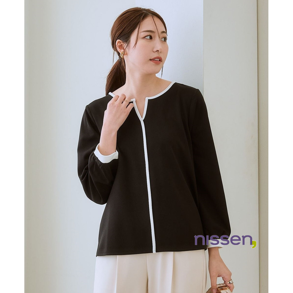 Direct from Japan Nissen_ เสื้อคอคีย์โฮลบุขนด้านใน อบอุ่นพิเศษ ดีไซน์ทูโทน มีไซส์ใหญ่ เสื้อแขนยาวแฟช