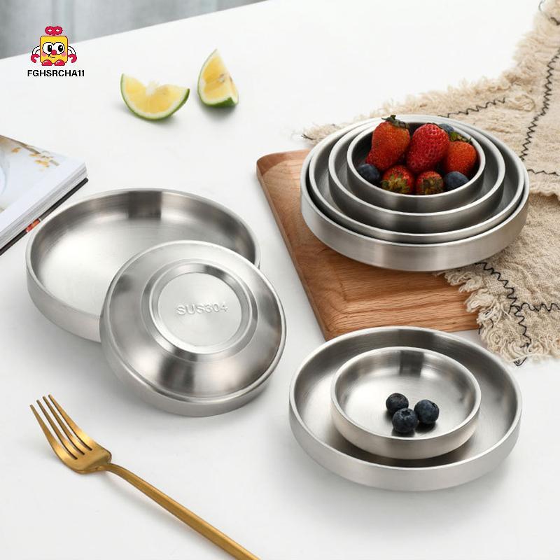 FG แบน 201/304 จานสแตนเลสจานทําอาหารก๋วยเตี๋ยวชาม Thiened จานอาหารค่ําเครื่องปรุงรสสําหรับห้องครัวร้