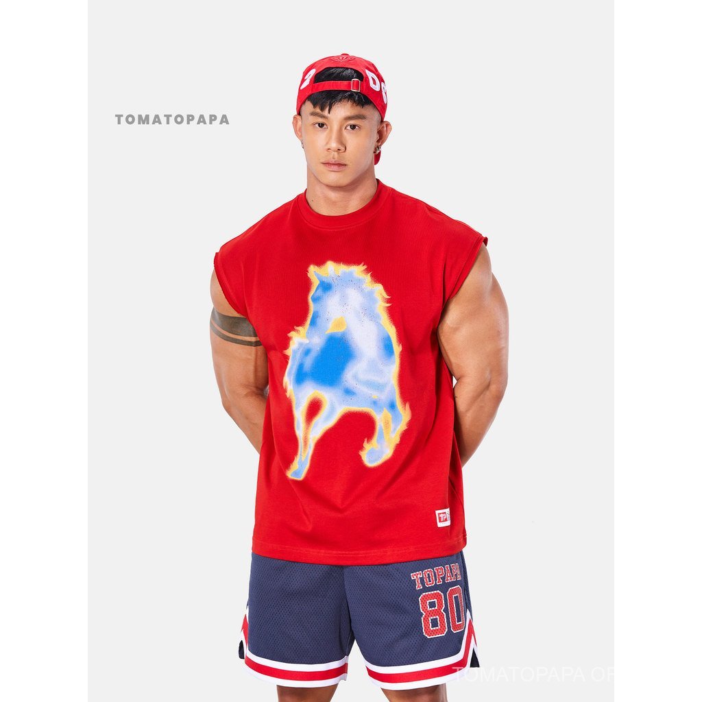 มะเขือเทศปาปาปา ผู้ชายอเมริกันย้อนยุคสัตว์พิมพ์เสื้อกั๊ก-เสื้อสวมหัวหลวมแฟชั่นเสื้อกั๊กถนนสบายๆ