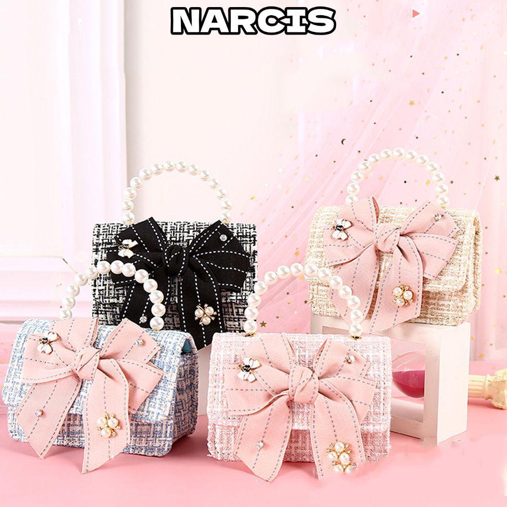 NARCIS Mini Crossbody Bag Pearl Hand Bags Kids Bow-knot Girls Shoulder Bags