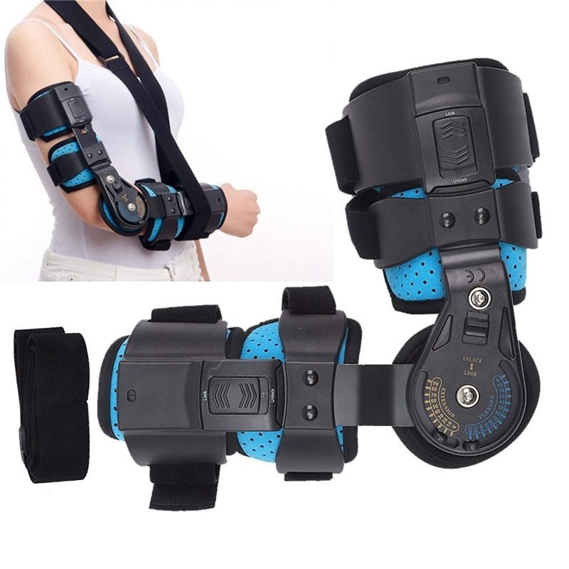 Hinged Elbow Brace, Post Op Elbow Brace with Strap, Adjustable Range of Motion, Elbow Immobilizer In