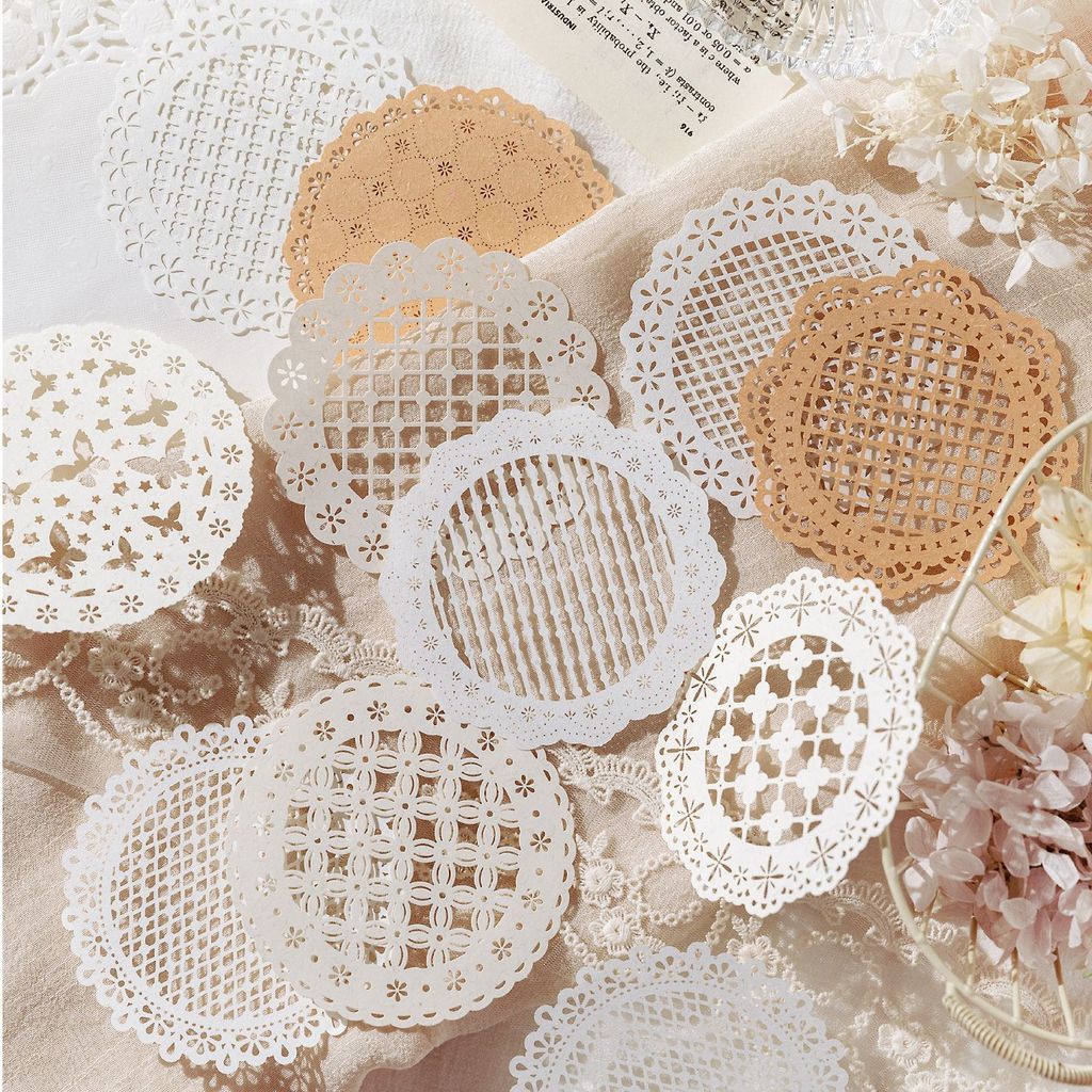 Mo Lace Paper Shining Shimmer Series INS Lace Handbook DIY วัสดุตกแต่งฐาน 10 แผ่น 6 รูปแบบ