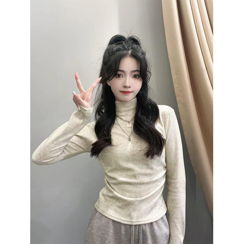 Top Tie-Dye สไตล์เยอรมัน กํามะหยี่แขนยาว คอครึ่งสูบกระชับ