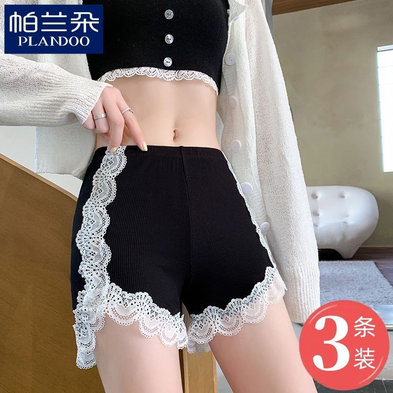 [帕兰朵]蕾丝拼接安全裤防走光无痕jk打底裤夏季薄款防走光运动短裤3.16[Palando] Lace Patchwork Safety Shorts Anti-Exposure Seamless J