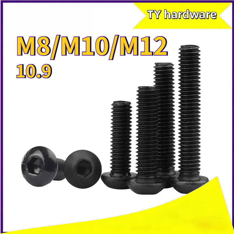 [DTY-G1] M8/M10/M12 สกรูหัวจมกลม หัวหมวก น็อต สกรู หัวจมกลม สีดำ เกรด 10.9  เกลียวมิล หยาบ