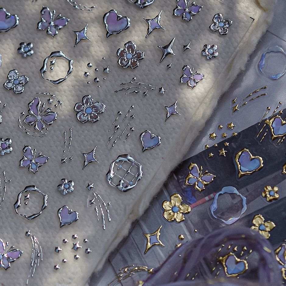 [คําแนะนําร้านค้า] Noble Dreamland Light Luxury Gilt Butterfly Love Nails Sticker Metal Star y2K Swe