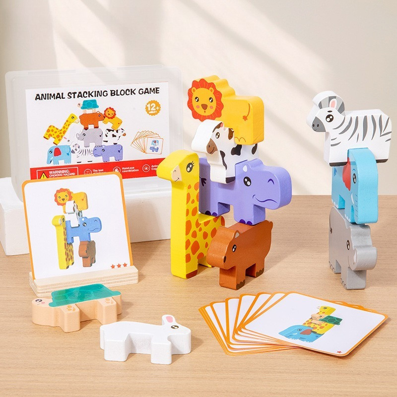 COD ของเล่นตัวต่อไม้ รูปสัตว์ montessori balance ของเล่นต่อจิ๊กซอว์สะพานเด็ก