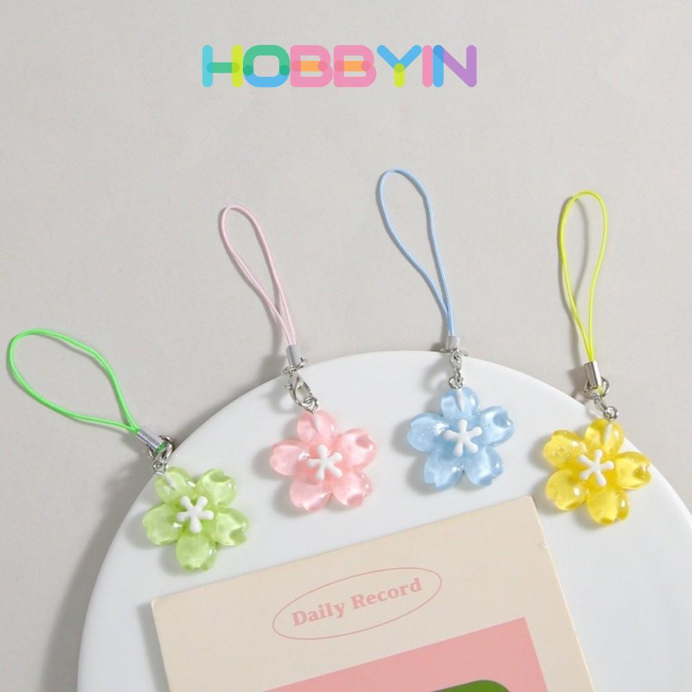 HOBBYIN พวงกุญแจดอกซากุระ, เชือกเส้นเล็กโทรศัพท์มือถือสีสันสดใสเรซิน, การตกแต่งกระเป๋าเป้สะพายหลัง INS