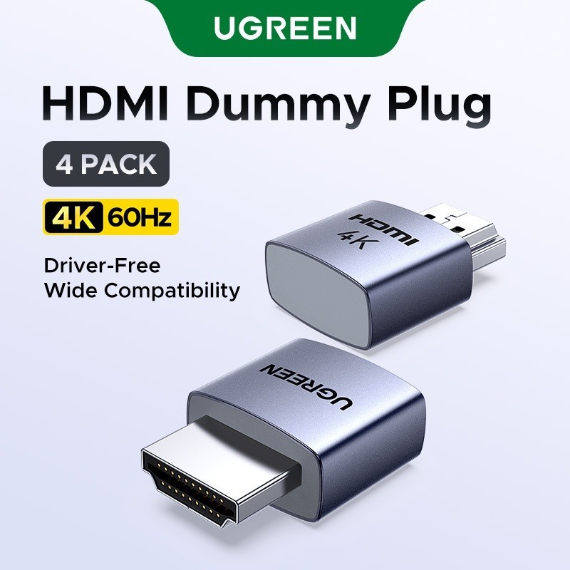 UGREEN HDMI Dummy Plug 4K60Hz พร้อม LED ความละเอียดที่กําหนดเอง ปลั๊กแอนด์เพลย์ Dummy Plug รองรับสํา