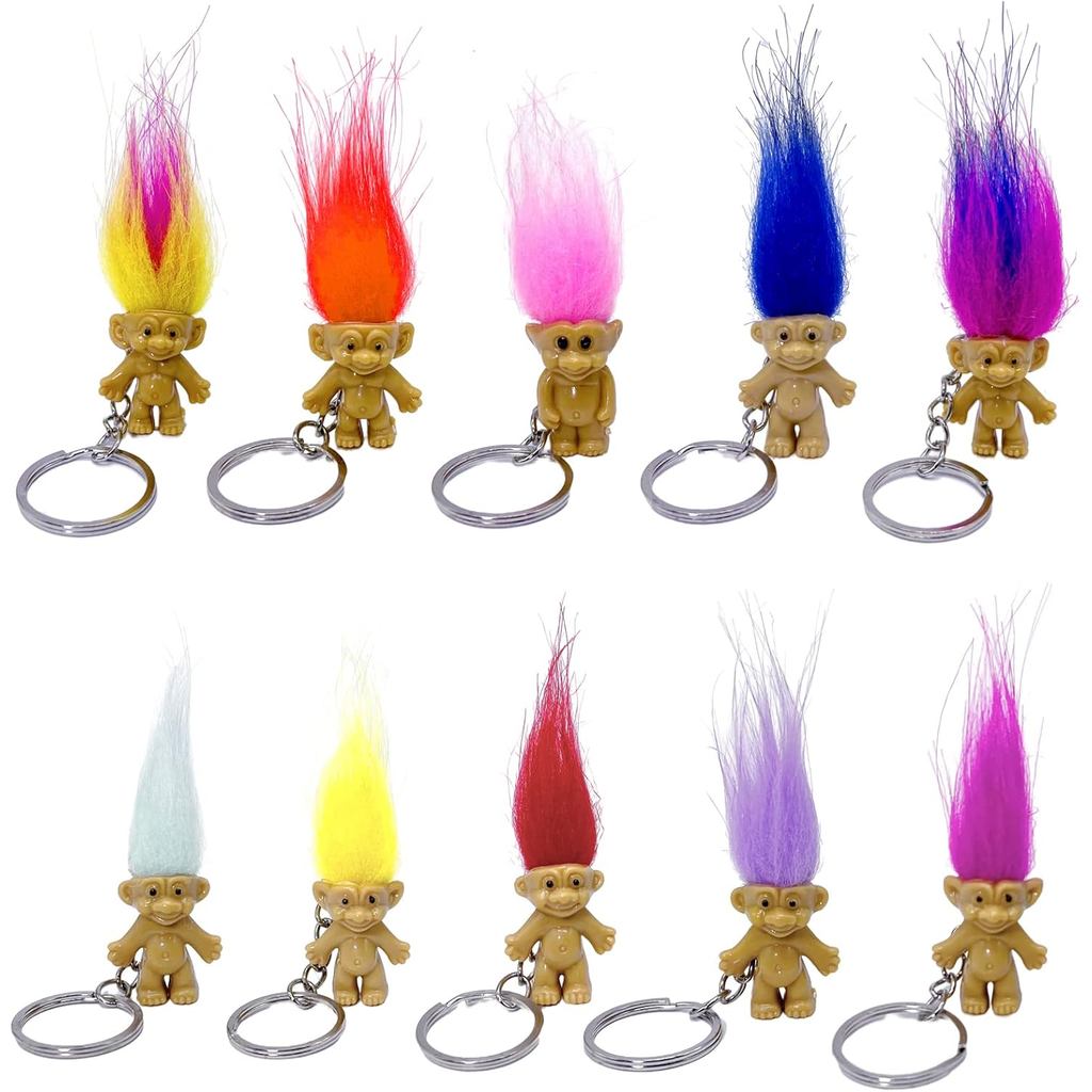 Yintlilocn 10แพ็คน่ารักTrollตุ๊กตาKey ring CrazyสีผมFigurineของเล่นเด็กPartyตกแต่งMini Trollตุ๊กตาพว