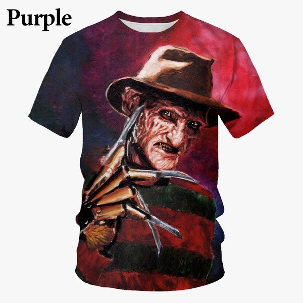 เสื้อยืดคาเร็กเตอร์ Halloween สยองขวัญ แบบ casual พร้อมพิมพ์ 3D ของ Freddy Krueger, Jason และ Michae