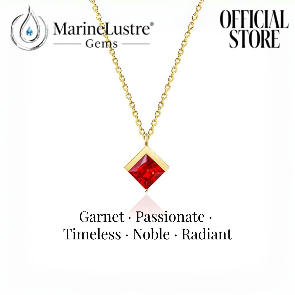 สร้อยคอโกเมนเจ้าหญิงสีแดงม่วง | 49-Facet Princess Cut | การตั้งค่ากึ่งเปิด | สําหรับเธอ