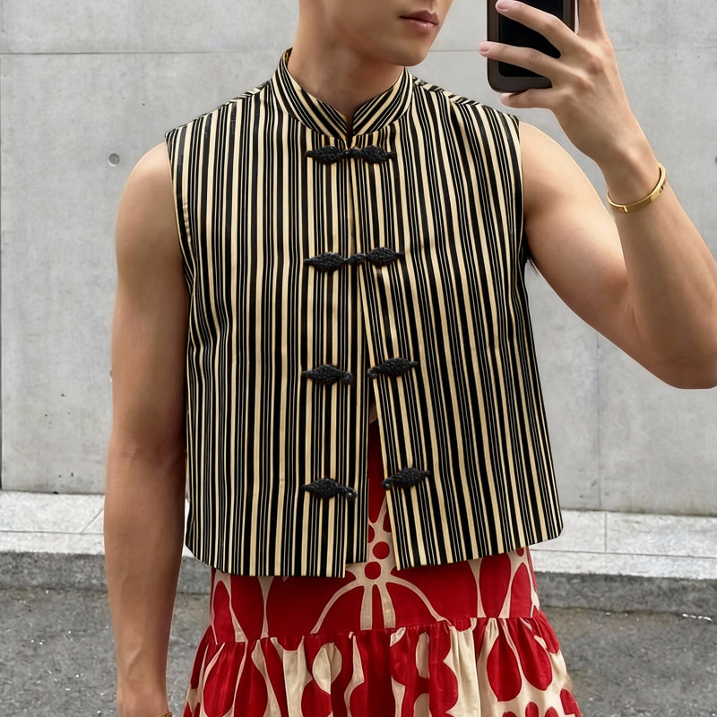 เสื้อกั๊กแขนกุดดีไซน์ลายทาง แฟชั่นสำหรับผู้ชาย ราคา ถูกที่สุด ดีลบีเคเค แกลเลอรีภาพที่ 7