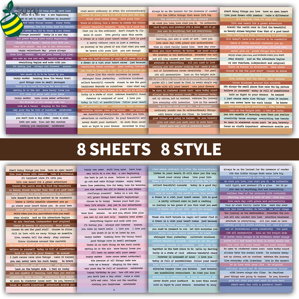 8แผ่นแรงบันดาลใจอ้างสติ๊กเกอร์ชุดที่มีสีสันประโยค วาชิ เทปสติกเกอร์ตกแต่งความงามวารสารอุปกรณ์ทําเองสมุดวางแผนแล็ปท็อปศิลปะงานฝี