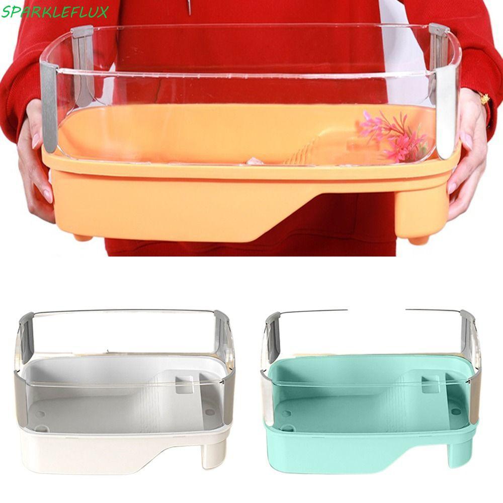 SPARKLEFX Turtle Tank, Bask Platform Bottom Drain Turtle House, ทนทาน Multi-function Area รั้วสูงสะด
