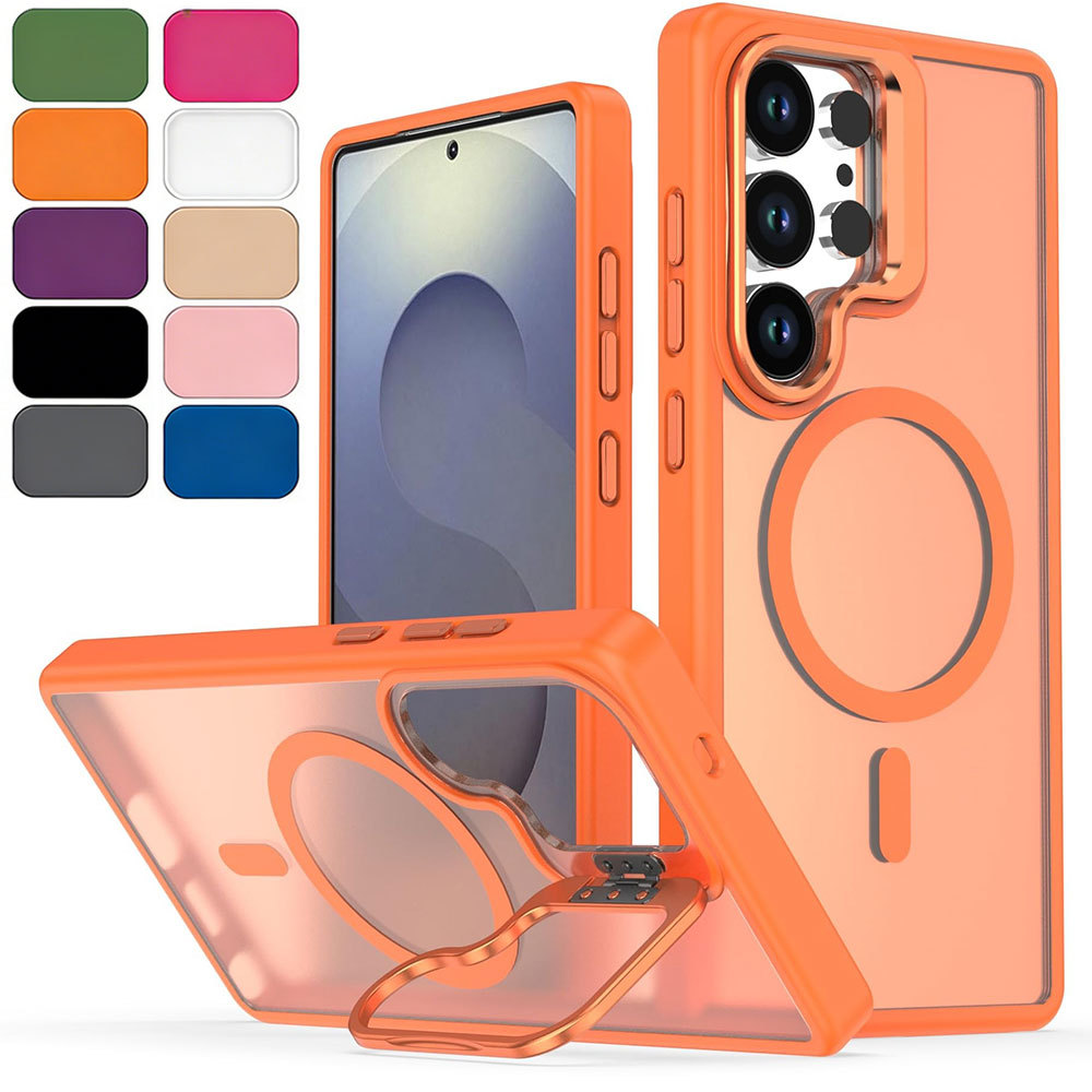 SAMSUNG กล้องขาตั้งโลหะ,Magnetic Slim Translucent Matt Hardเคสโทรศัพท์กันกระแทกสําหรับSamsung Galaxy