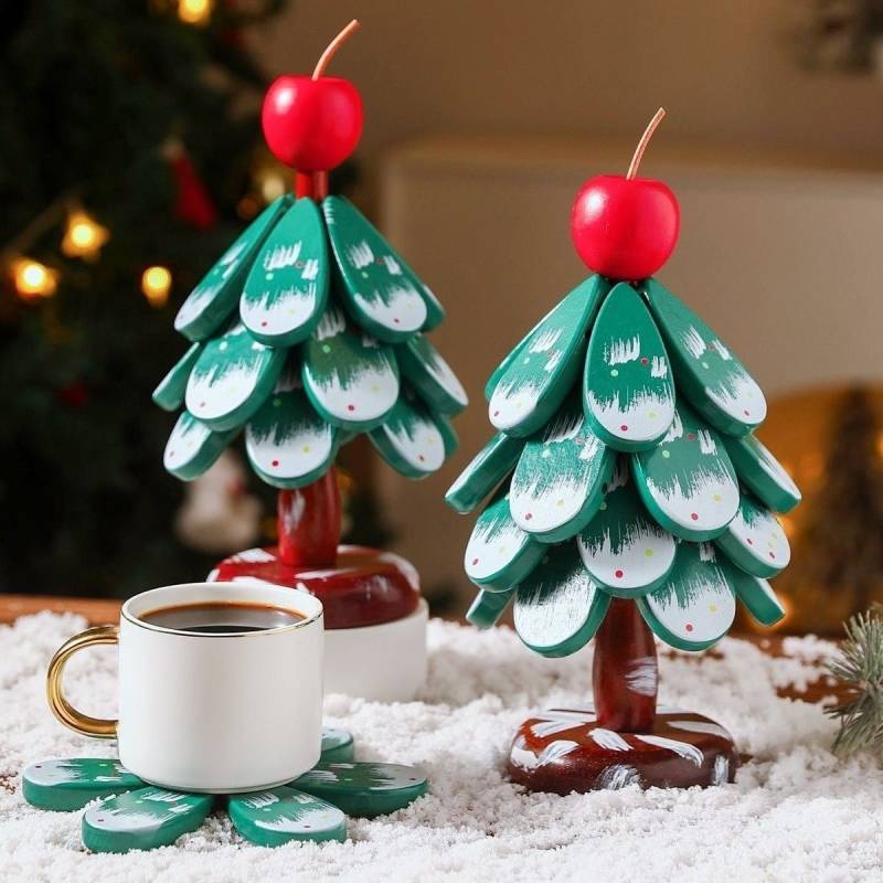 Creative Christmas Tree Solid Wood Insulation Mat Kitchen Coasters Dining Table Good-looking Decorat