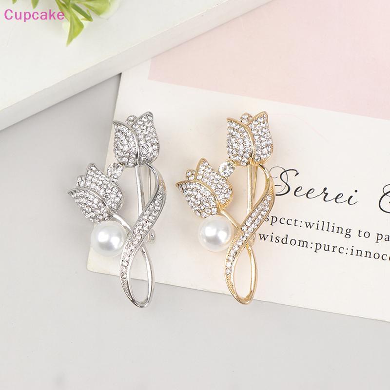 [CKE] 1 PC เข็มกลัด Rhinestone ทิวลิปดอกไม้เข็มกลัด Anti-glare ชุดเข็มกลัดคอ Pin เครื่องประดับ ERW