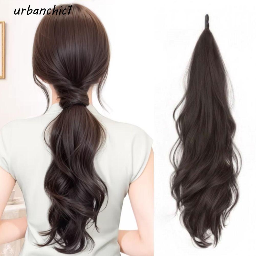 URBANCHIC Wave วิกผมหางม้า, ยืดหยุ่นห่อรอบ Self-Winding ยาว Curly หางม้า Extensions, แฟชั่น 24 นิ้วสังเคราะห์ Layer Pony Tail Hairpieces สําหรับผู้หญิง