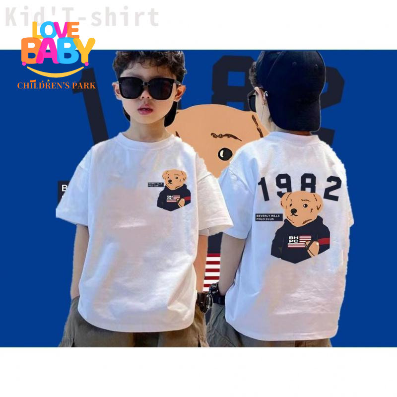 COD lo9  HOT Beverly Hills Polo Club แขนสั้น คอกลม เสื้อยืดเด็กพิมพ์ลายหมี  อายุ 3-12 ปี+ สูง 100-15