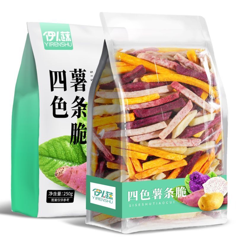 伊人蔬四种果蔬薯条脆红薯干番薯条地瓜干紫薯香芋片追剧小零食20260324Yirenshu Four Kinds of Fruit and Vegetable Chips: Crispy Sweet 