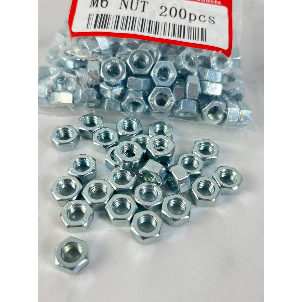 น็อตตัวเมีย M6 เกลียว 1.0 mm เหล็กชุบซิงค์ขาวกันสนิม แข็งแรงได้มาตรฐาน   / รับประกันสินค้า