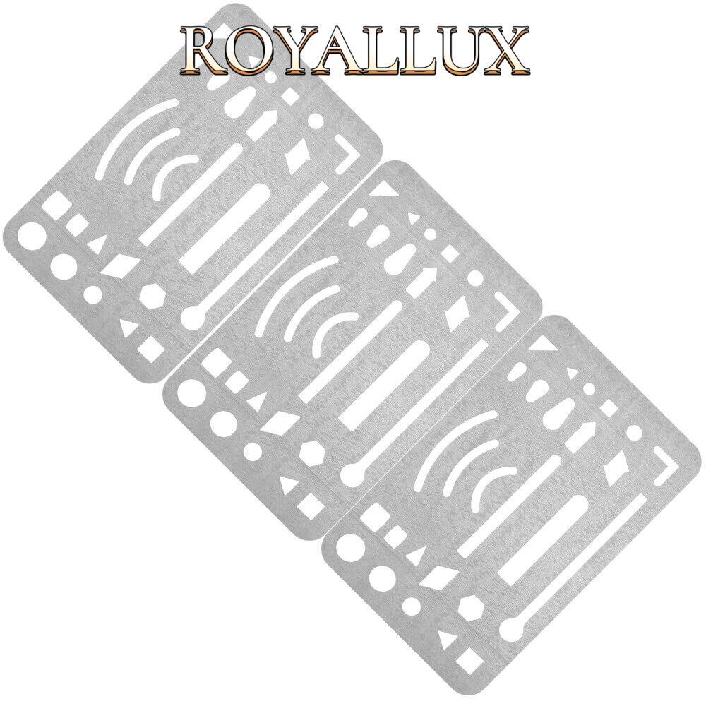 ROYALLUX 3 ชิ้นวาดร่าง, 27 หลุม Craft Stencils Erasing Shield, แบบพกพา Letter Shield Geometric Circl