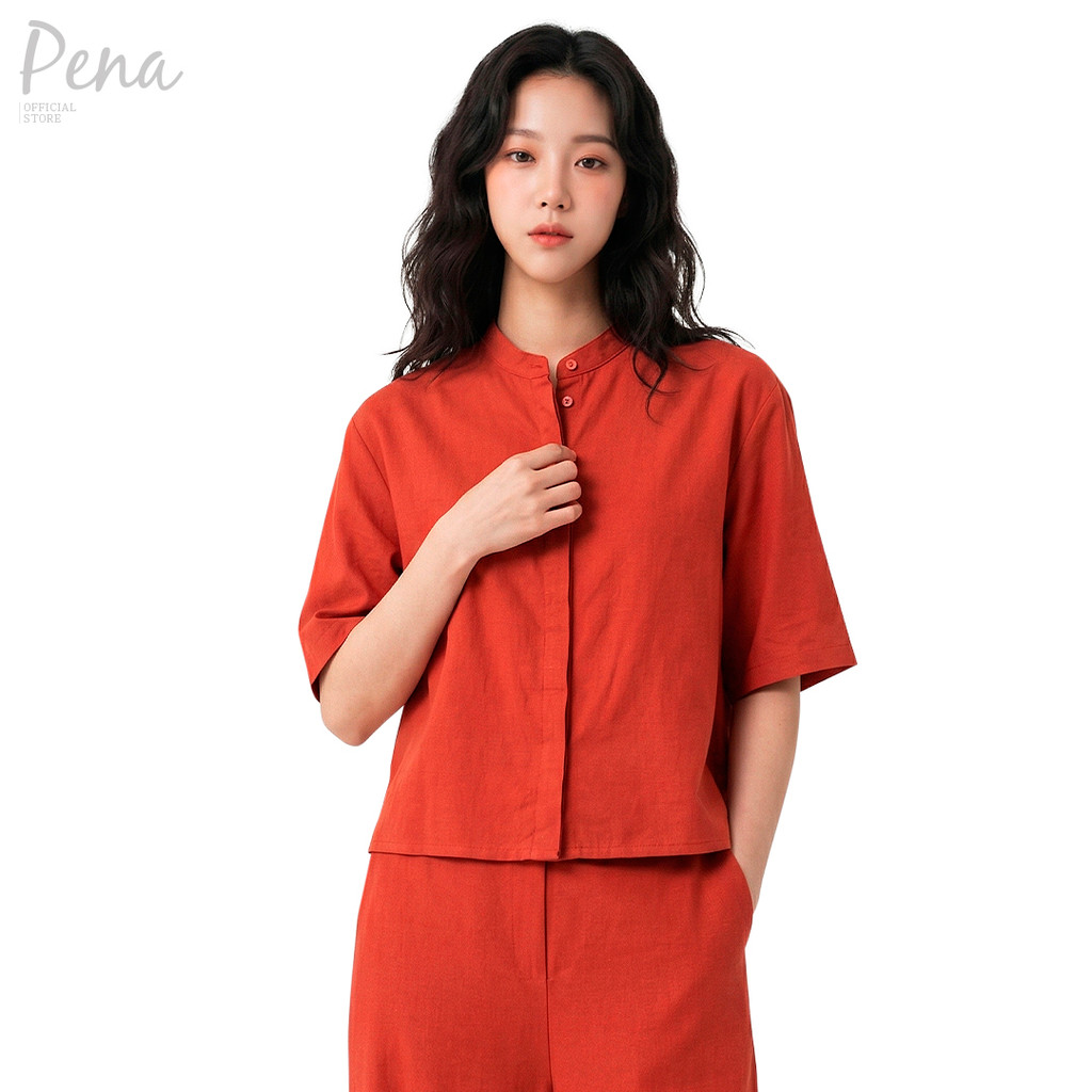 Pena house เสื้อเชิ้ตแขนสั้นคอจีน ทรง Oversize PWSL032601