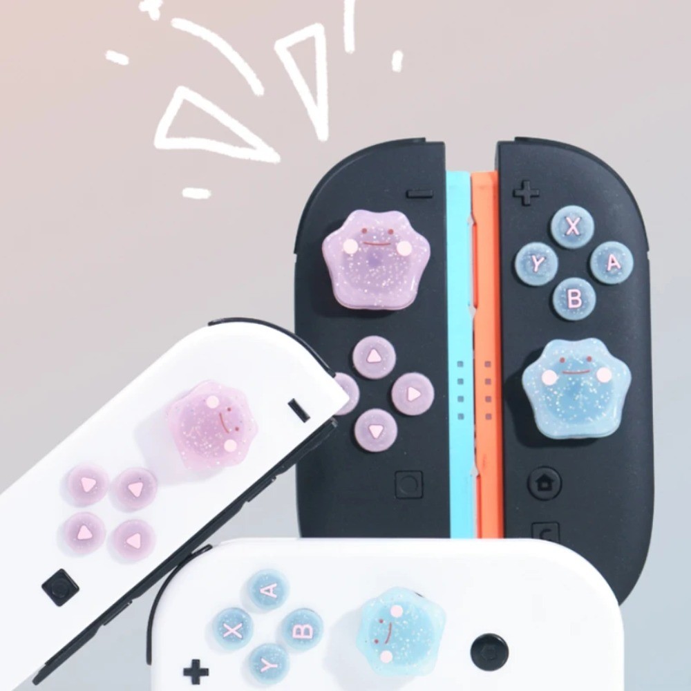 น่ารัก บลิง โปเกมอน ดิตโตะ‌ ซิลิโคนนุ่ม D-pad ปุ่ม ABXY สติกเกอร์สําหรับ Nintendo SWITCH 2 & 1 Joycon Thumb Stick Grip Cap สําหรับ NS SWITCH OLED