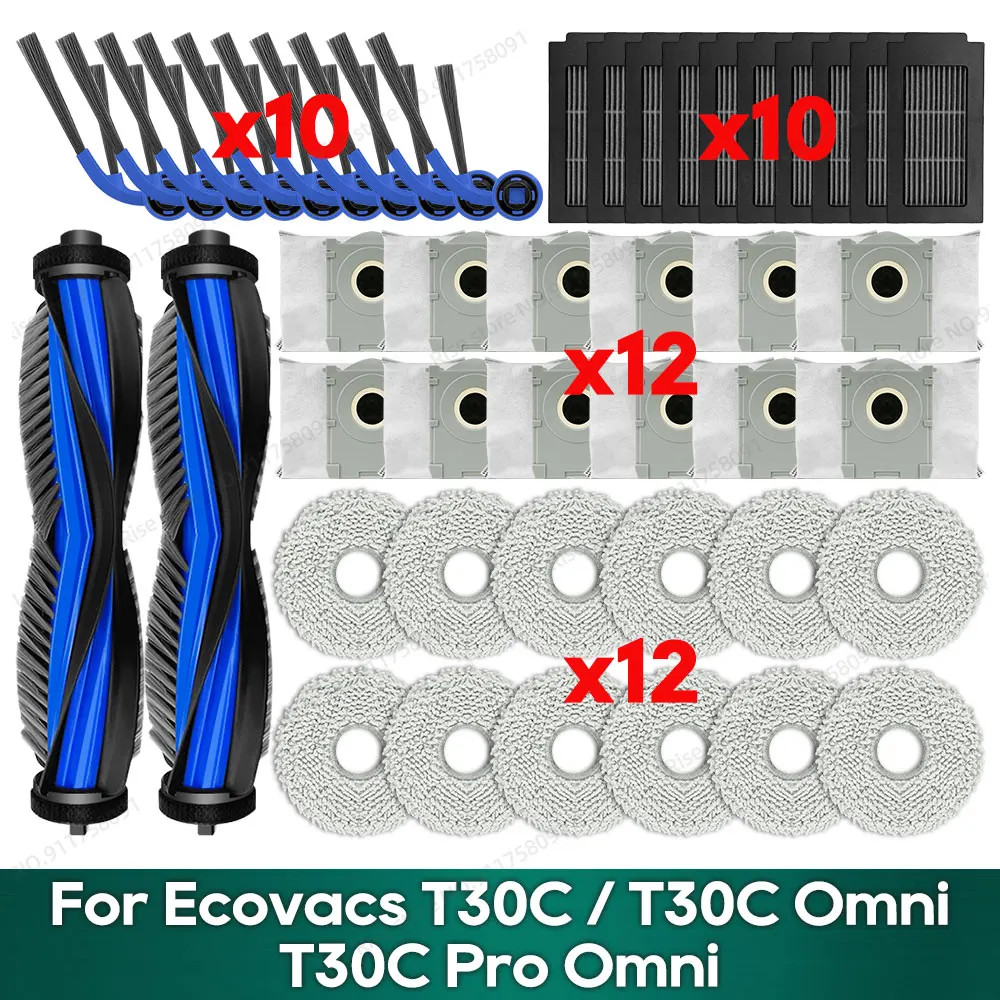 ใช้งานร่วมกับ Ecovacs T30C / T30C Omni / T30C Omni Gen2 อุปกรณ์เสริมแปรงหลัก Hepa Filter ถุงเก็บฝุ่น