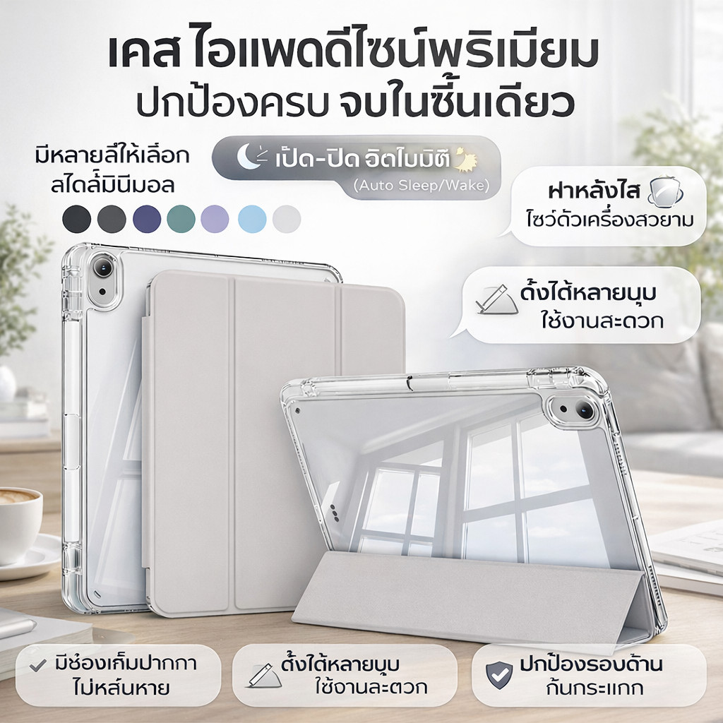 ส่งจากไทย เคส iPad หลังใส ใส่ปากกาได้ รองรับ Air 4 5 6 7 10.9 Gen 10 11 A16 Gen 9 8 7 6 5 Pro 11 Air 3 10.5