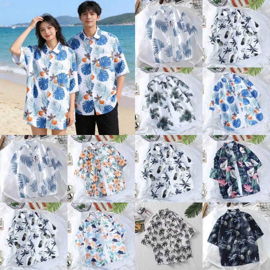 🔥HOT🔥เสื้อฮาวาย เสื้อแขนสั้น เสื้อสงกรานต์ ใส่ได้ทั้งผู้หญิงผู้ชาย ลายดอกไม้ แฟชั่นฤดูร้อน ทรงหลวม  ชุดเที่ยวทะเลแฟชั่น