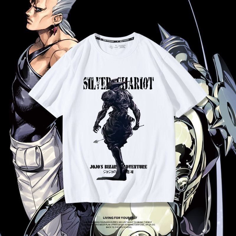 เสื้อยืดพิมพ์ลายอนิเมะ JOJO ผ้าฝ้าย 100% สำหรับ unisex ระบายอากาศได้ดี คอกลม สวมใส่สบาย ขนาด S-5XL