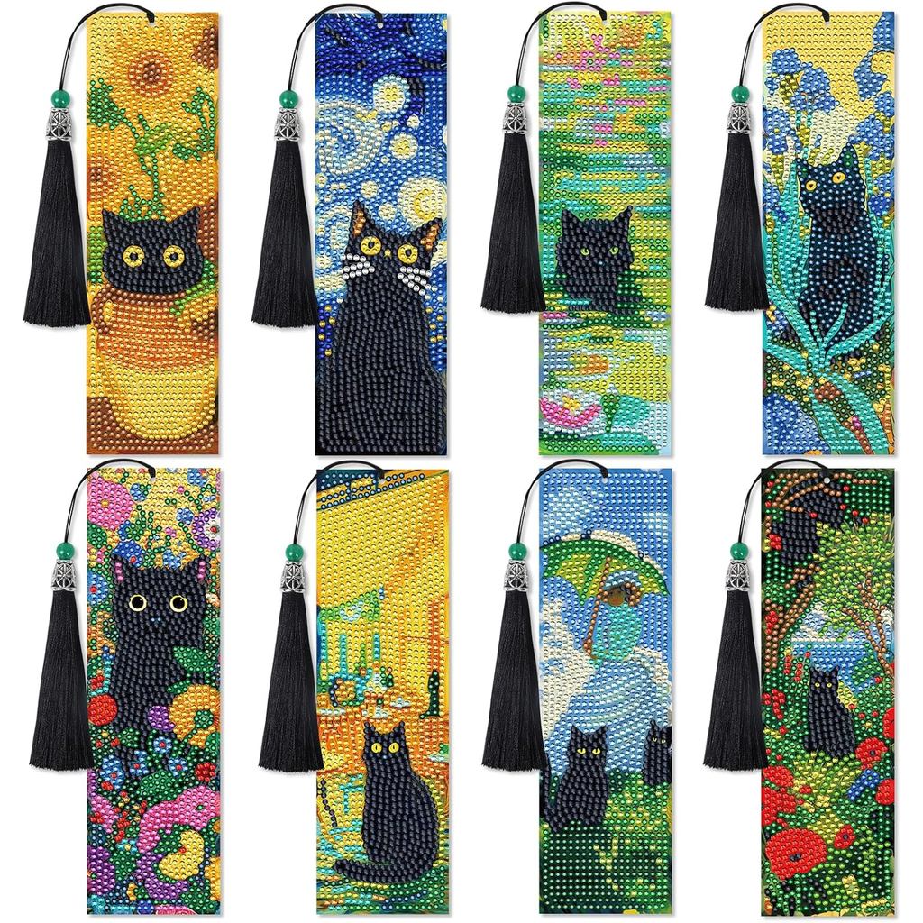 Sitsink Black Cats Diamond Art Bookmarks-8 ชิ้น Diamond Art Painting Bookmarks ชุดสําหรับผู้ใหญ่ภาพว
