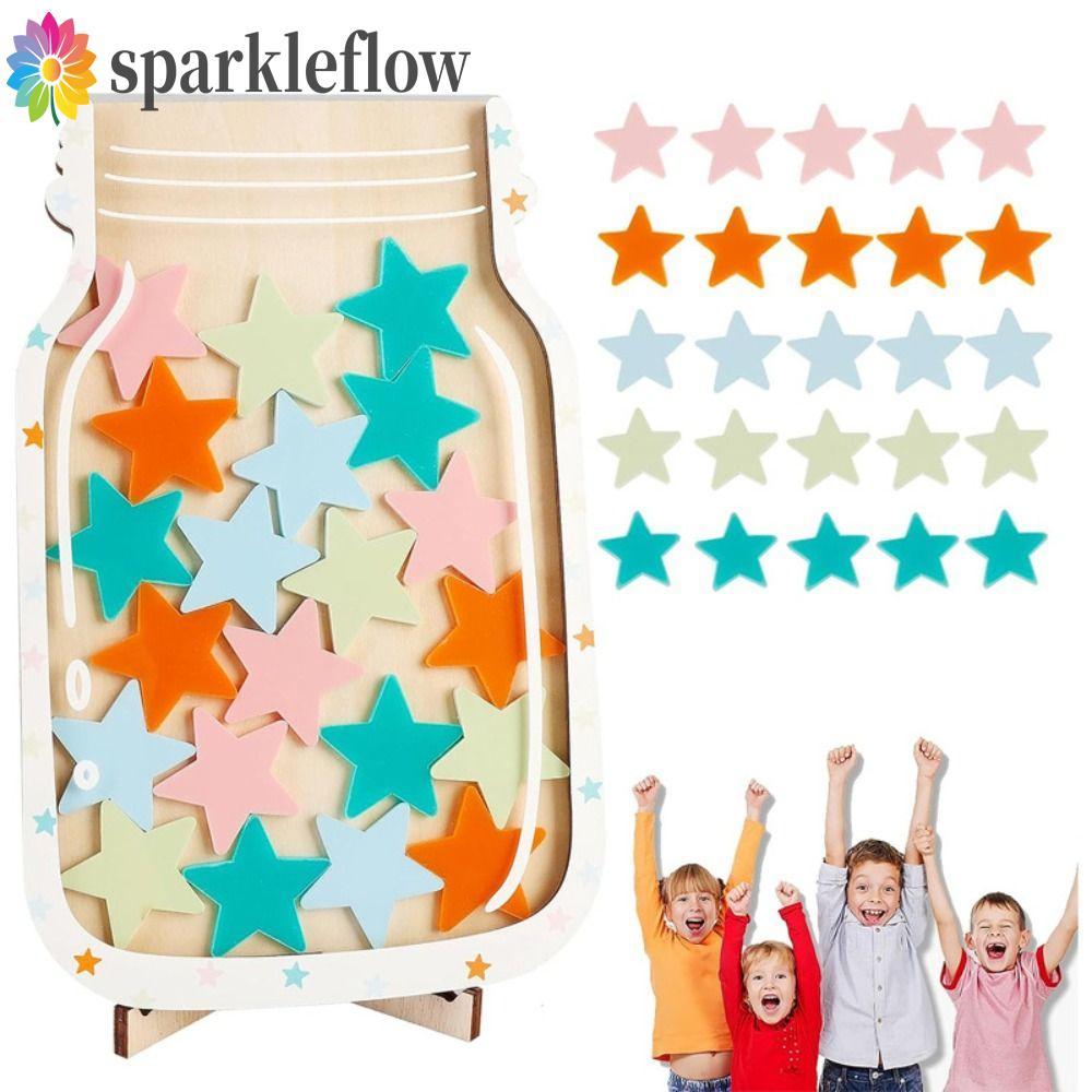 SPARKLEFLOW Positive Beahavior Rewards Jar, ไม้ Individation เด็ก Star Reward Jars, เครื่องมือการจัด