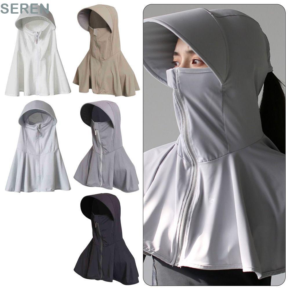 หมวกกันแดด Seren ระบายอากาศได้ดี ป้องกุards จากUV UPF 50+, มีผ้าคลุมหน้าและคอ และผ้าคลุมไหล่สำหรับกา