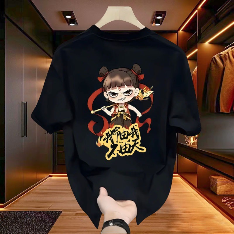 COD2025 Baju Lelaki Lengan Pendek MenS หลวมพิมพ์ผ้าฝ้ายเสื้อยืดรอบคอ Casual OOTD สีดํา S-4XLKorea A1