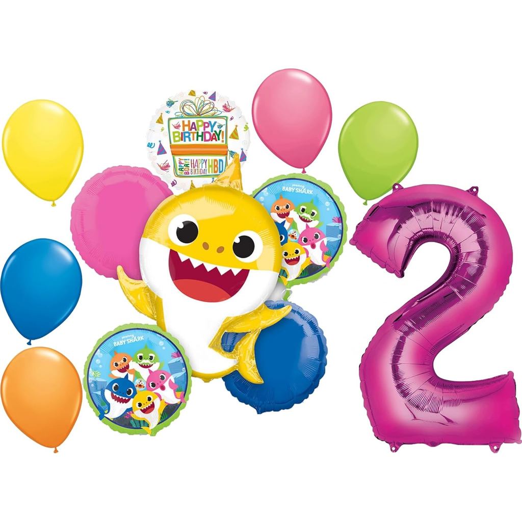 Anagram Baby Shark Girl อุปกรณ์งานเลี้ยงวันเกิด 2 ของตกแต่งช่อดอกไม้ลูกโป่ง