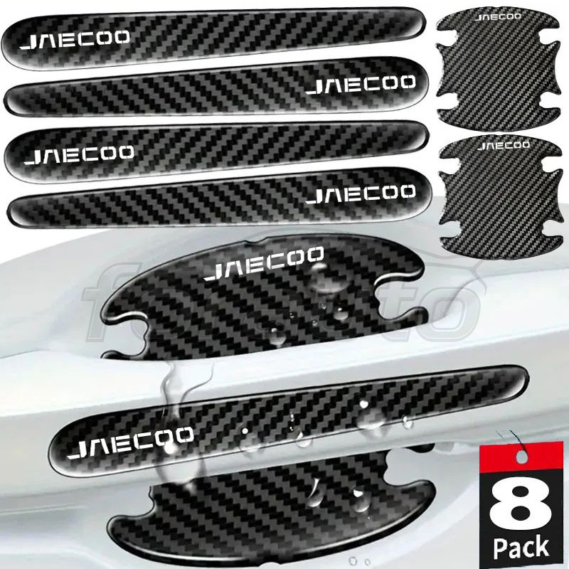 [📣ส่งไว มีCOD]  4/8ชิ้น  Jaecoo ชุดเบ้ามือจับรถยนต์  แบบซิลิโคนป้องกันรอยประตูรถ  ลายเคฟล่าสีดำ